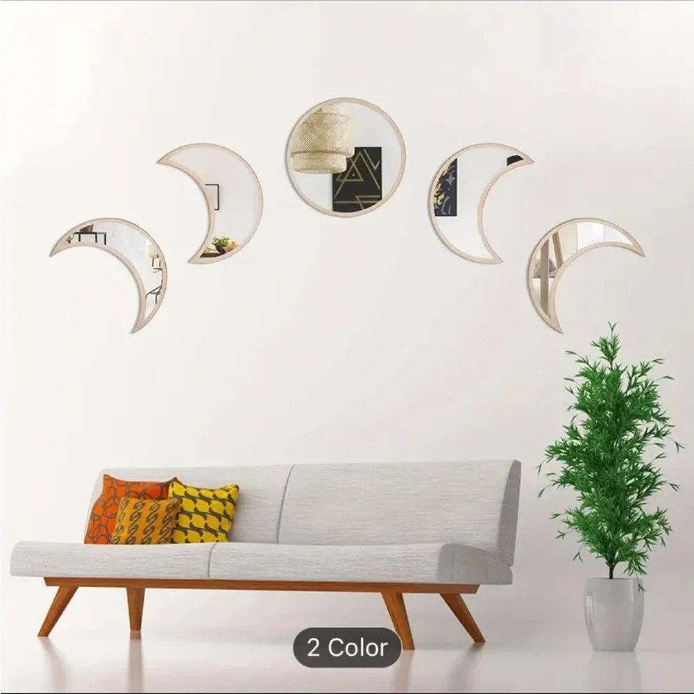 5 piece set moon mirror wall decor